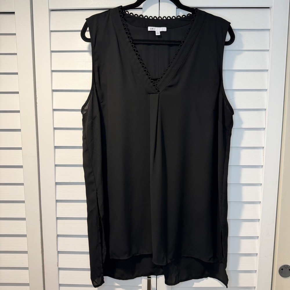 DR2 by Daniel‎ Rainn Black Sleeveless Scalloped V-Neck Blouse XL